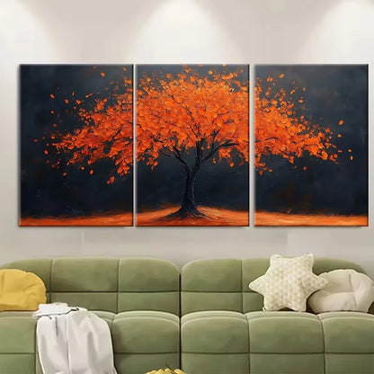3pcs Abstract Orange Tree Metal Print Ready to Hang Art - Bella Home Decor