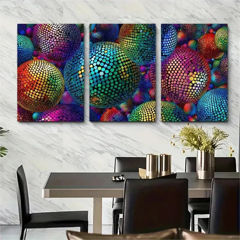 3pcs Mirrorable Retro Style Disco Ball Perfect Wall Art Set Canvas Framed 50x70cm - High Quality Print 100% Australian Made Wall Canvas Ready to Hang