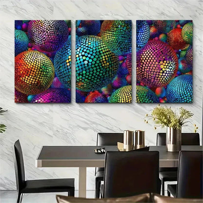 3pcs Mirrorable Retro Style Disco Ball Perfect Wall Art Set Canvas Framed 50x70cm - High Quality Print 100% Australian Made Wall Canvas Ready to Hang