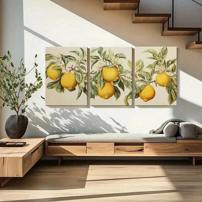 3pcs Vintage Lemon & Blossom Painting  Wall Art Set Canvas Framed 50x70cm - High Quality Print 100% Australian Made Wall Canvas Ready to Hang
