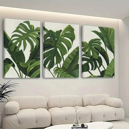 3pcs Tropical Green Leaves Wall Art Set Canvas Framed 40x60cm - High Quality Print 100% Australian Made Wall Canvas Ready to Hang - Bella Home Decor