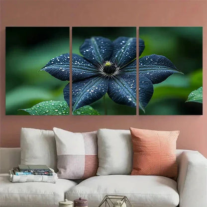 3pcs Natural Black Clematis Flower Botanical Wall Art Set Canvas Unframed - High Quality Print 100% Australian Made Wall Canvas