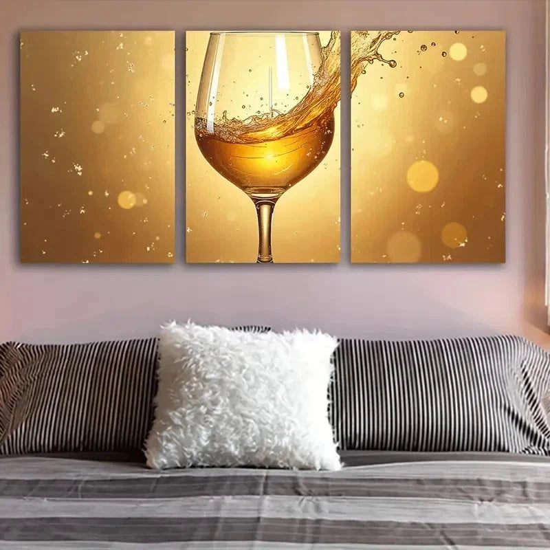 3pcs Golden Splashes Abstract Metal Print Ready to Hang Art - Bella Home Decor