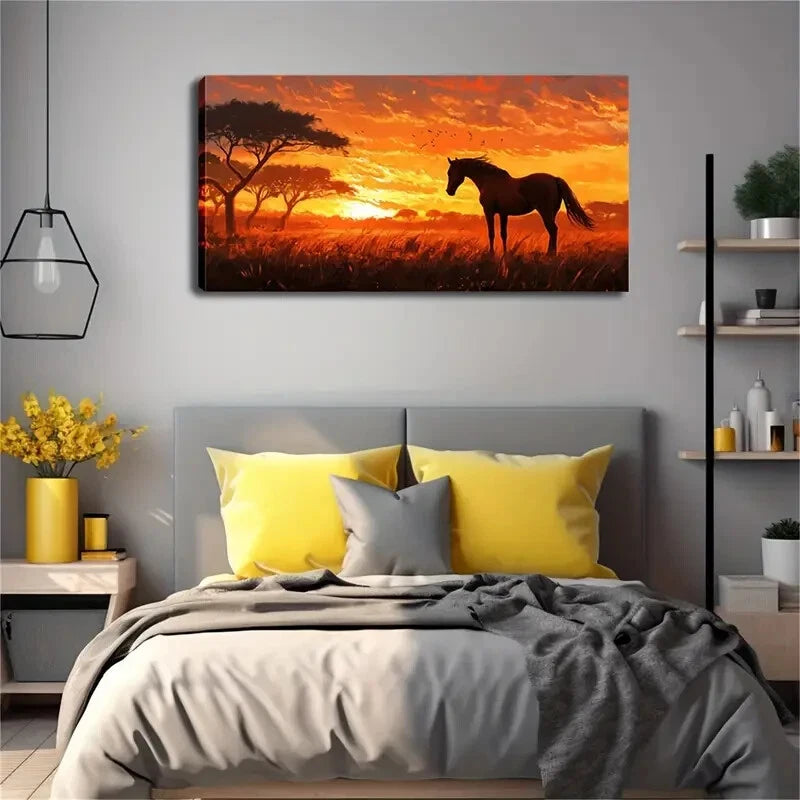 Realistic Sunset Grassland Wall Art Canvas Office Home Room Framed 120x60cm - Bella Home Decor