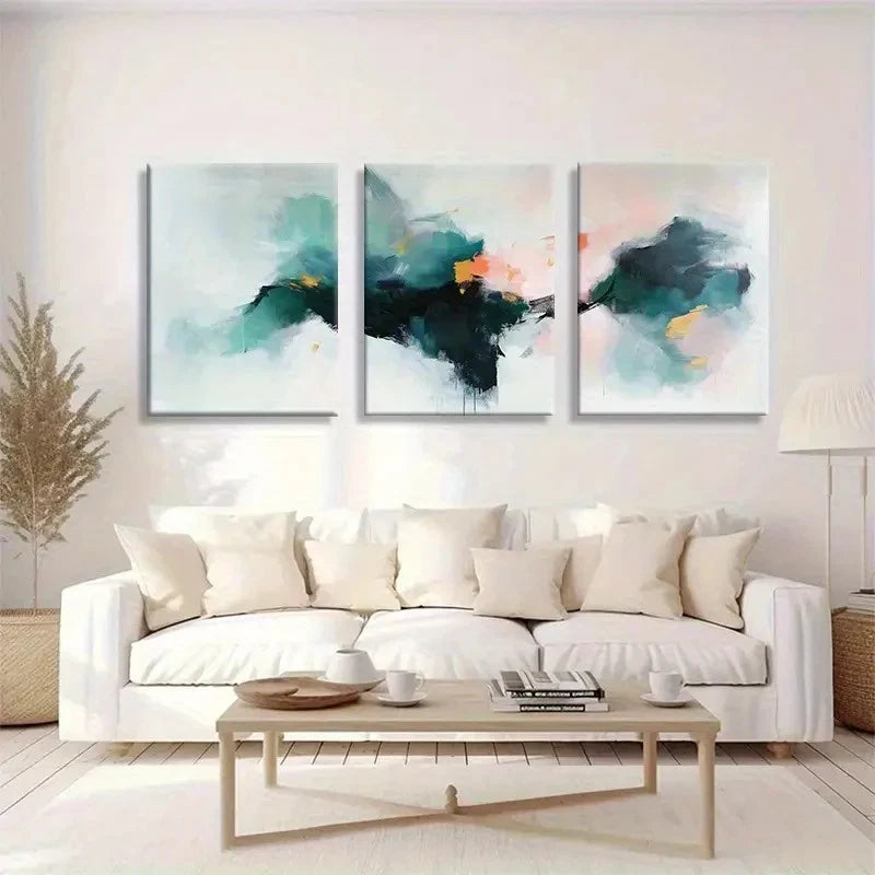 3pcs Minimalist Abstract Blue Coral Black Metal Print Ready to Hang Art
