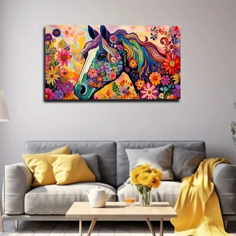 Colorful Floral & Starry Wall Art Canvas Office Home Room Framed 120x60cm