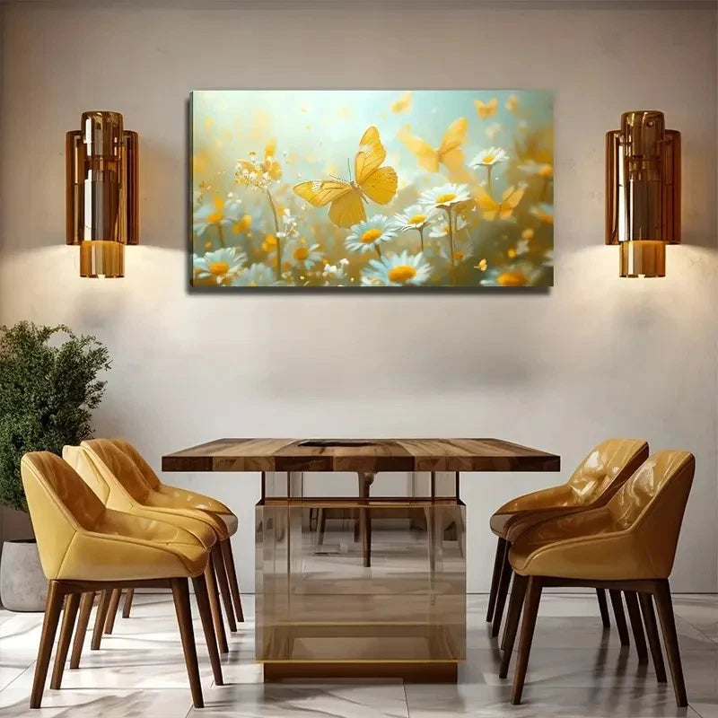 Chrysantheum And Butterfly Wall Art Canvas Office Home Room Framed 120x60cm