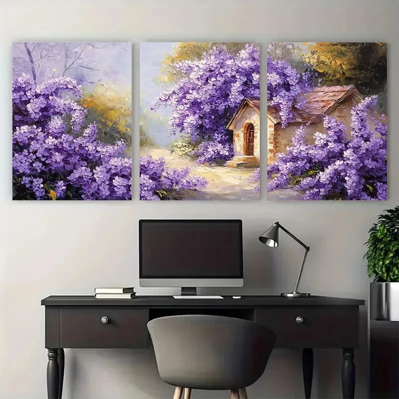 3pcs French Cottage Lilac Garden French Design Metal Print Ready to Hang Art - Bella Home Decor