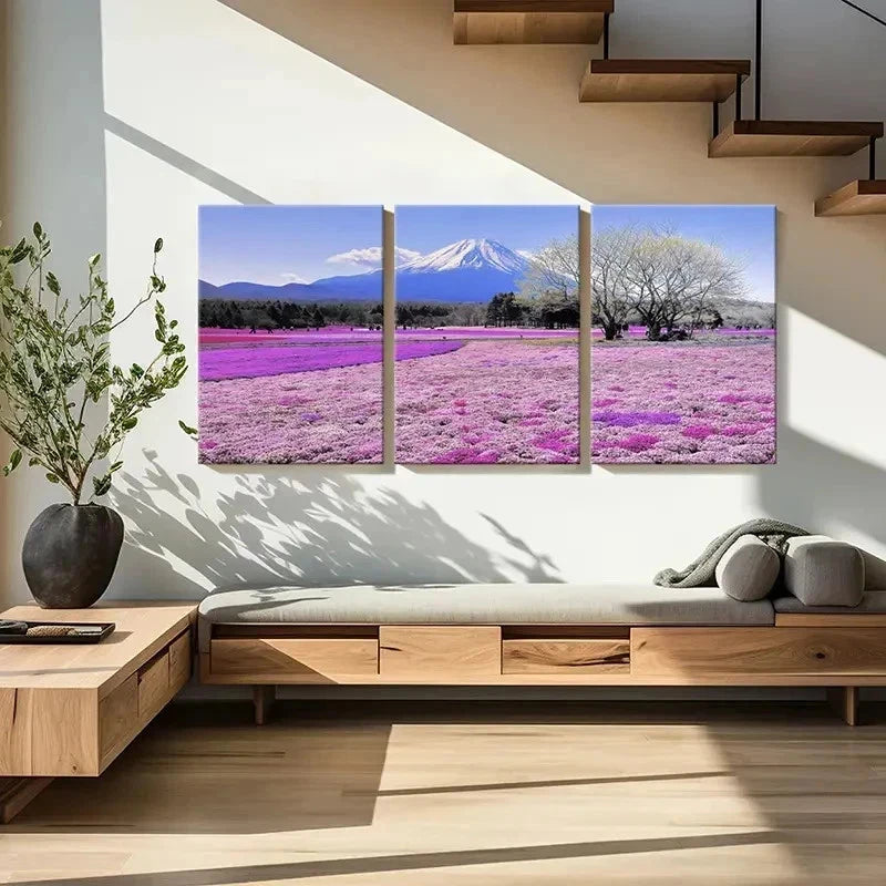 3pcs Mount Fuji & Flower Fields Landscape Wall Art Set Canvas Framed 50x70cm - High Quality Print 100% Australian Made Wall Canvas Ready to Hang