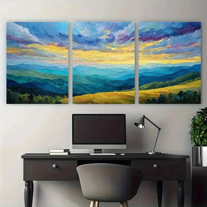 3pcs Colorful D Mountain Sunset Décor Perfect Wall Art Set Canvas Framed 50x70cm - High Quality Print 100% Australian Made Wall Canvas Ready to Hang - Bella Home Decor
