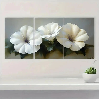 3pcs Serene Floral Elegant White Petunia Metal Print Ready to Hang Art - Bella Home Decor