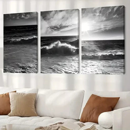 3pcs Dark Ocean Wave on Beach Wall Art Canvas Unframed - High Quality Print 100% Australian Made Wall Canvas - Bella Home Decor