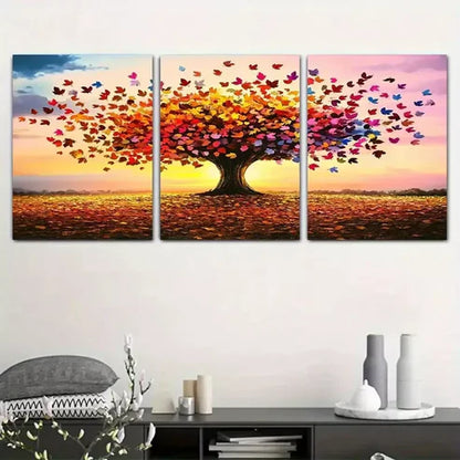 3pcs Vibrant Autumn Tree with Colorful Leaves Wall Art Canvas Unframed - High Quality Print 100% Australian Made Wall Canvas