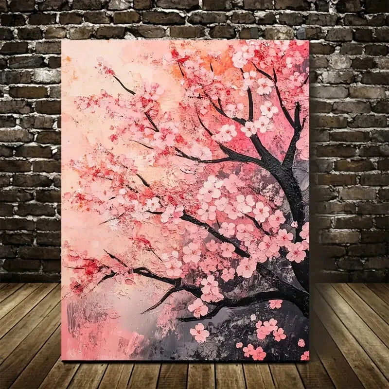 Beautiful Vibrant Pink Floral Black Trunk Painting 40x60cm Metal Print Ready to Hang - Bella Home Decor