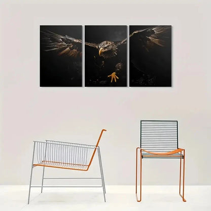3pcs Dynamic Soaring Eagle Design in Black Golden Metal Print Ready to Hang Art - Bella Home Decor