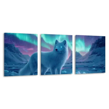 3pcs White Fox with Glowing Blue Eyes   Wall Art Set Canvas Framed 40x60cm - High Quality Print 100% Australian Made Wall Canvas Ready to Hang - Bella Home Decor