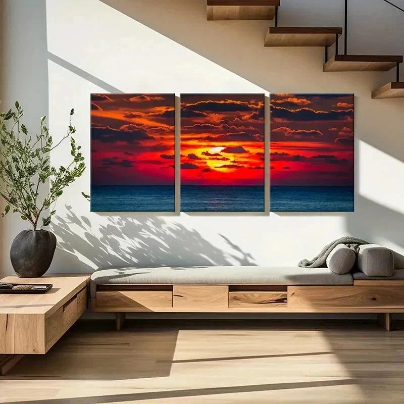 3pcs Sea Surface At Dusk And Sunset Wall Art Set Canvas Framed 50x70cm - High Quality Print 100% Australian Made Wall Canvas Ready to Hang - Bella Home Decor