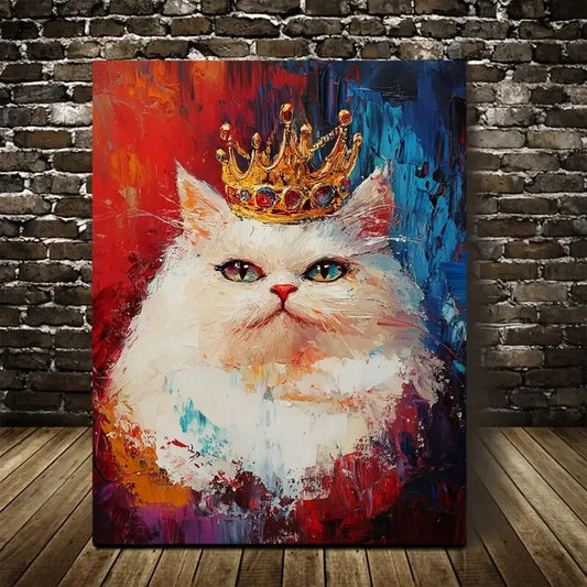 Featuring a Persian Cat with a Crown Painting 40x60cm Metal Print Ready to Hang - Bella Home Decor