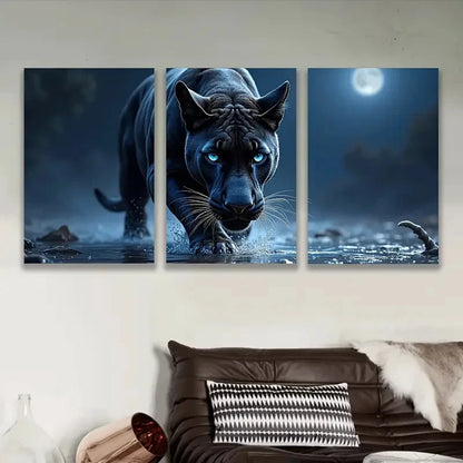 3pcs Black Panther Walking Poster Wall Art Set Canvas Framed 40x60cm - High Quality Print 100% Australian Made Wall Canvas Ready to Hang - Bella Home Decor