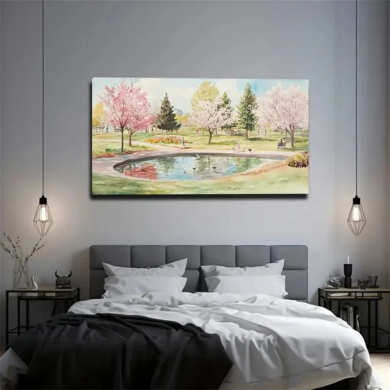 Pink Cherry Blossom On The Edge Wall Art Canvas Office Home Room Framed 120x60cm
