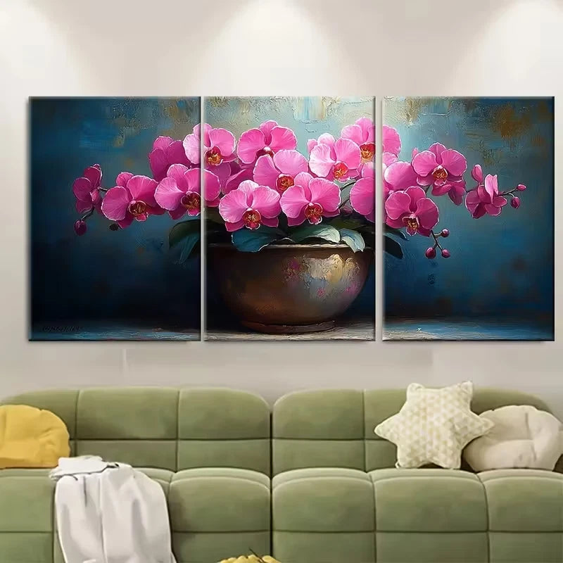 3pcs Hot Pink Orchids in a Pot Pink Flowers Metal Print Ready to Hang Art
