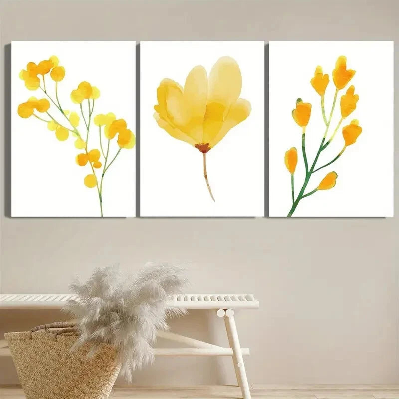 3pcs Vibrant Yellow Flower Botanical Metal Print Ready to Hang Art - Bella Home Decor