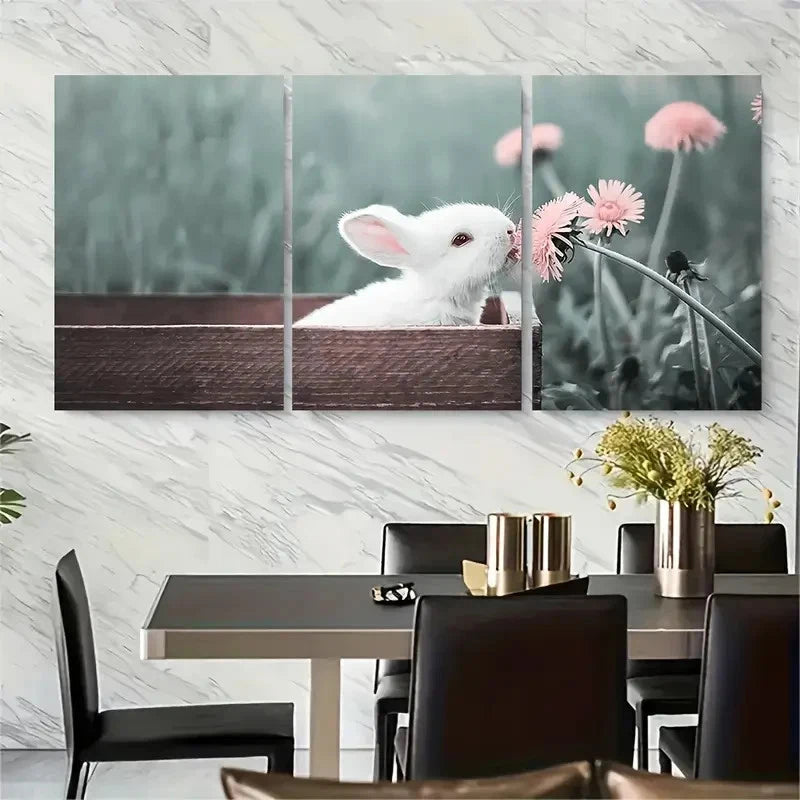 3pcs Bunny Spring Art. Metal Print Ready to Hang Art - Bella Home Decor