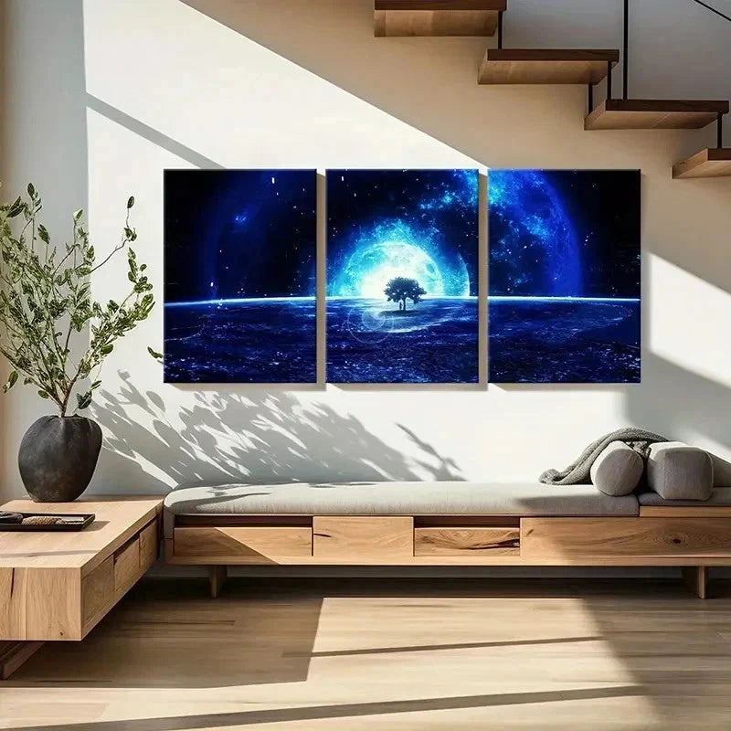 3pcs Vibrant Alien Planet & Cosmic Tree Wall Art Set Canvas Framed 40x60cm - High Quality Print 100% Australian Made Wall Canvas Ready to Hang - Bella Home Decor
