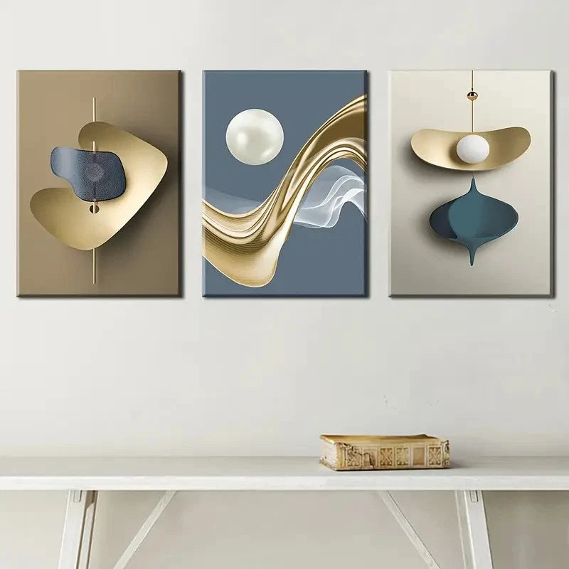 3pcs Abstract Geometric Modeling Abstract Prints Metal Print Ready to Hang Art - Bella Home Decor