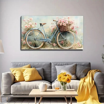 Flowers In The Bicycle Basket Wall Art Canvas Office Home Room Framed 120x60cm - Bella Home Decor