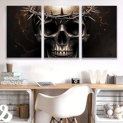 3pcs Skull with a Crown Painting   Wall Art Set Canvas Framed 50x70cm - High Quality Print 100% Australian Made Wall Canvas Ready to Hang