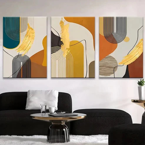 3pcs Vertical Rectangle Modern Abstract Golden Wall Art Set Canvas Unframed - High Quality Print 100% Australian Made Wall Canvas