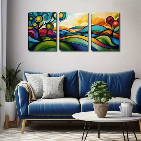 3pcs Abstract and Interesting Mountain Forest Wall Art Set Wall Art Canvas Unframed - High Quality Print 100% Australian Made Wall Canvas - Bella Home Decor