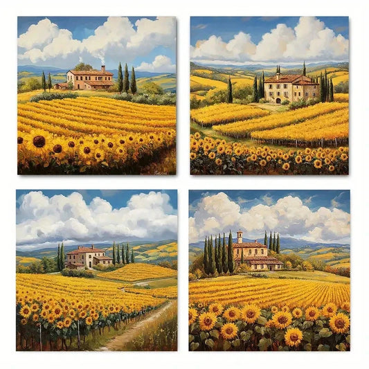 4pcs Tuscan landscape Wall Art Canvas Framed
