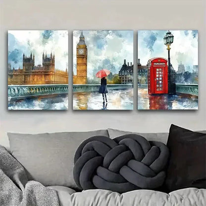 3 PCS Elegant London Landmarks Watercolor Wall Art Set Canvas Unframed - High Quality Print 100% Australian Made Wall Canvas