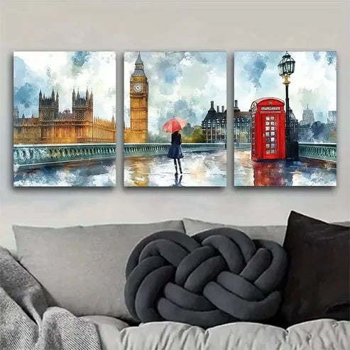 3 PCS Elegant London Landmarks Watercolor Wall Art Set Canvas Unframed - High Quality Print 100% Australian Made Wall Canvas
