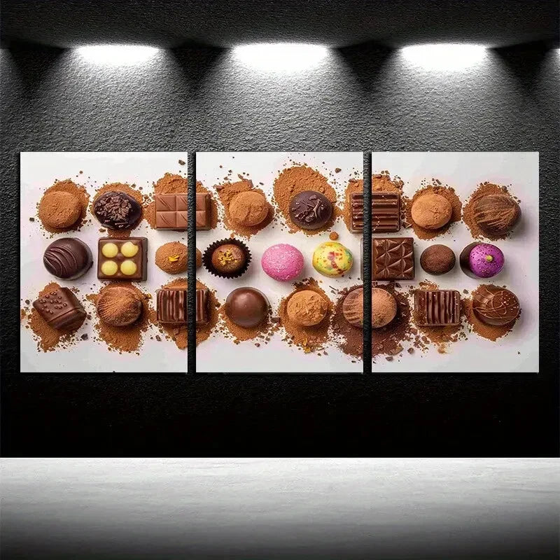 3pcs Chocolate Arrangement Illustration Metal Print Ready to Hang Art - Bella Home Decor