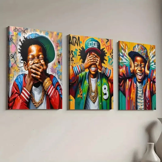 3pcsModern Fashion Graffiti Style Figure Art Set Canvas Framed 50x70cm - High Quality Print 100% Australian Made Wall Canvas Ready to Hang