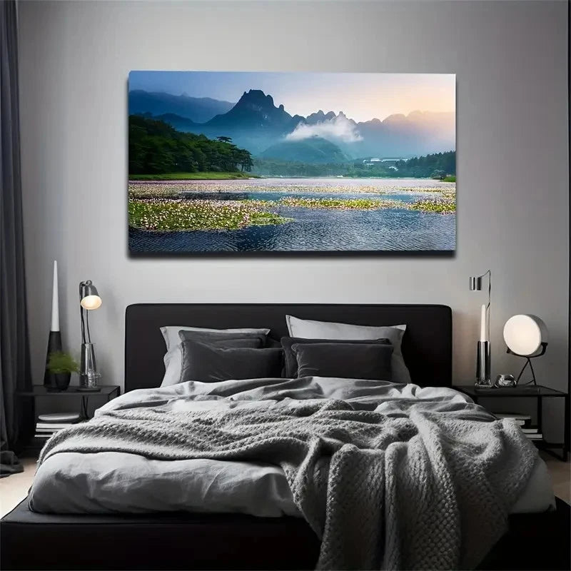 Serene Lake And Mountain Wall Art Canvas Office Home Room Framed 120x60cm