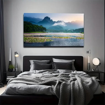 Serene Lake And Mountain Wall Art Canvas Office Home Room Framed 120x60cm