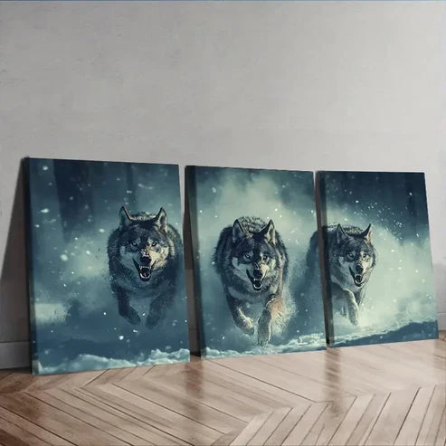 3pcs Fierce Wolf Pack Wall Art Canvas Unframed - High Quality Print 100% Australian Made Wall Canvas