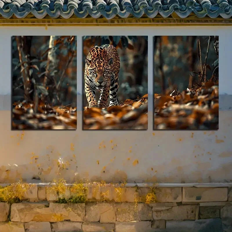 3pcs Brazilian Jaguar Exotic Wildlife Illustration Metal Print Ready to Hang Art - Bella Home Decor