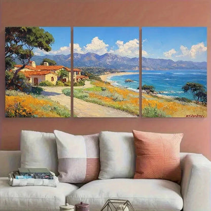 3pcs Monterey Bay Painting California Coastline Metal Print Ready to Hang Art - Bella Home Decor