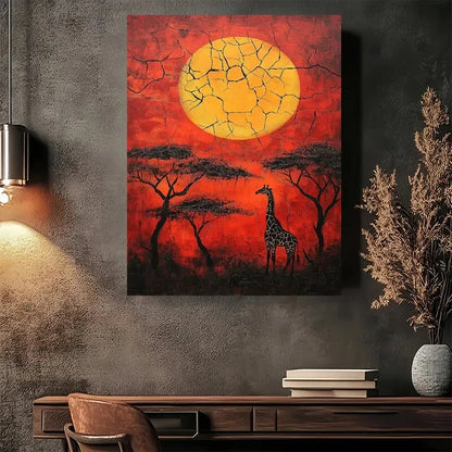 Beautiful African Sunset Giraffe Painting 40x60cm Metal Print Ready to Hang - Bella Home Decor