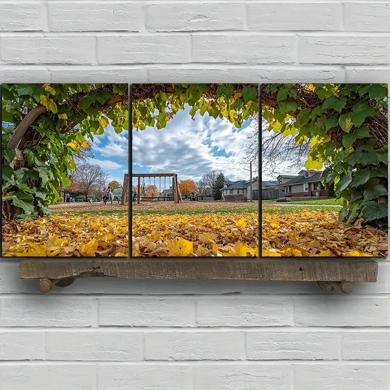3pcs Swing in Fallen Leaves Nature Metal Print Ready to Hang Art - Bella Home Decor