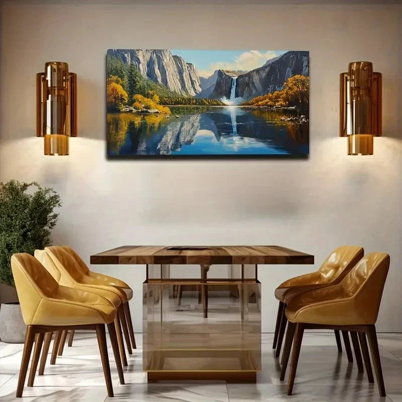 Scenic Waterfall & Autumn Wall Art Canvas Office Home Room Framed 120x60cm