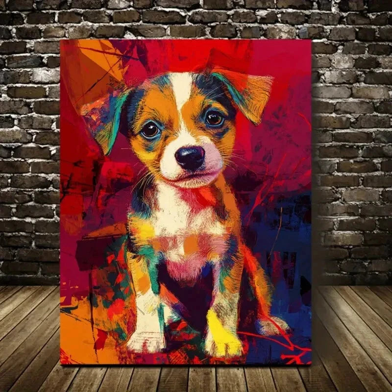 Beautiful Modern Abstract Cute Puppy Painting  40x60cm Metal Print Ready to Hang - Bella Home Decor