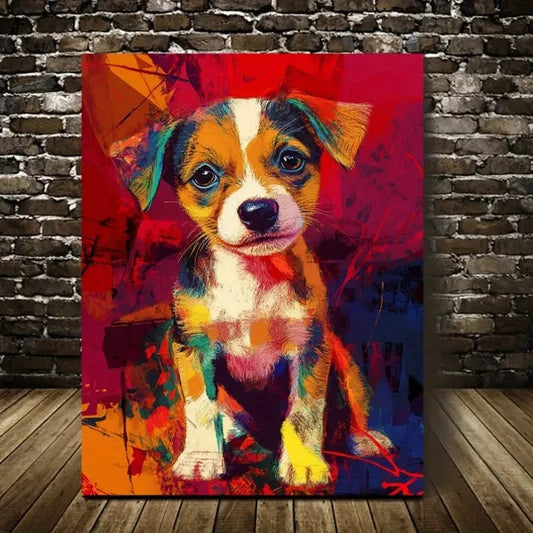 Beautiful Modern Abstract Cute Puppy Painting  40x60cm Metal Print Ready to Hang - Bella Home Decor