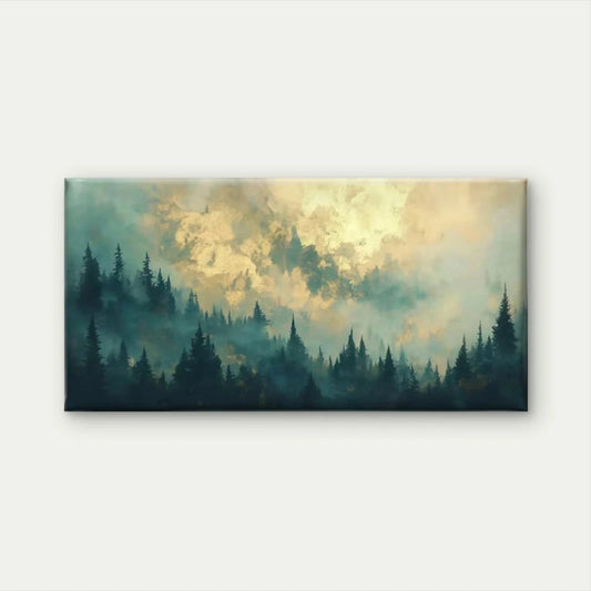 Misty Pine Forest Wall Art Canvas Office Home Room Framed 120x60cm