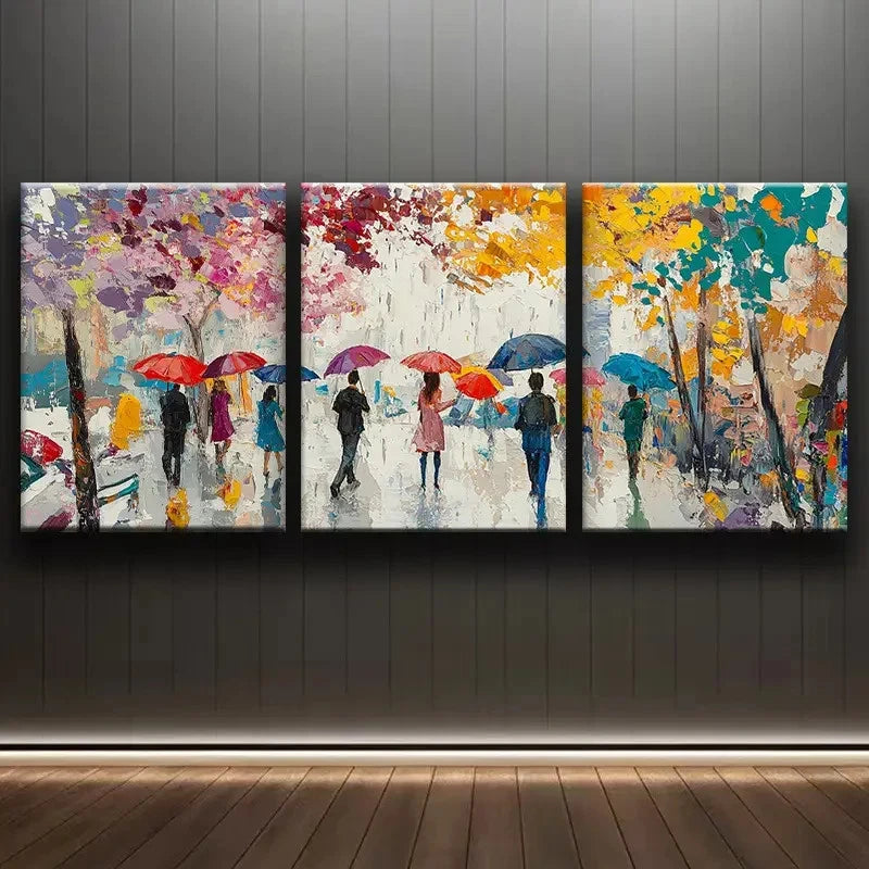 3pcs Colorful Rainy Street Scenes Paintings Metal Print Ready to Hang Art - Bella Home Decor
